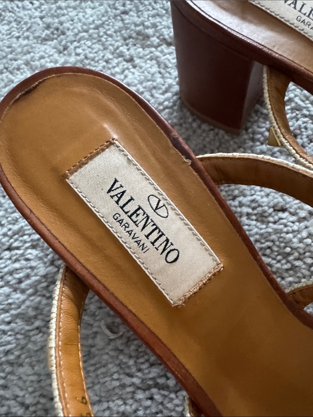 Valentino Gold-Studded Beige/Tan Leather Strappy Heels - Picture 2 of 4